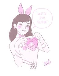 biting_own_lip bowtie brown_eyes brown_hair bunny_ears chocolate_heart d.va dazol earrings face_markings overwatch pasties ribbon tagme valentine's_day valentine's_day_2018