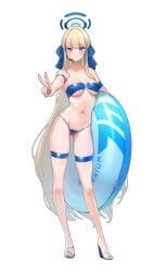 artist_request blue_archive buoy cleaning_&_clearing_(blue_archive) medium_breasts micro_bikini millennium_science_school_student sandals skindentation tagme tagme_(artist) thigh_strap toki_(blue_archive) v