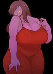 big_breasts breasts chubby chubby_female cleavage deltarune dress female freckles hair_over_eyes sharp_teeth smile susie_(deltarune) thick_thighs underchikichan wide_hips