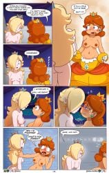 2girls ass breasts comic dialogue english_text female female_only furboz mario_(series) multiple_girls niban-destikim nipples nude page_8 princess_daisy princess_rosalina speech_bubble super_mario_bros. super_mario_galaxy text undressing yuri