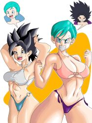 bikini bikini_bottom bikini_top bodyswap bulma bulma_(dragon_ball) bulma_briefs caulifla clothes_swap dragon_ball dragon_ball_super dragon_ball_z light-skinned_female light_skin