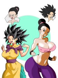 alternate_breast_size bodyswap caulifla chichi clothes_swap dragon_ball dragon_ball_super dragon_ball_z light-skinned_female light_skin universe_6/universe_7