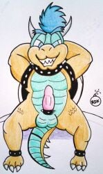 1boy anthro blue_bowser bowser cock_ring erection fangs full_body furry grin koopa male male_only mario_(series) penis reddragonkan smile smiling solo teeth testicles toony traditional_media_(artwork) video_games