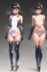 2boys ai_generated choker clothing cuntboy cuntboy_only elbow_gloves high_heel_boots high_heels intersex light-skinned_cuntboy light_skin looking_at_viewer lust_family_(artist) male nipples thigh_boots