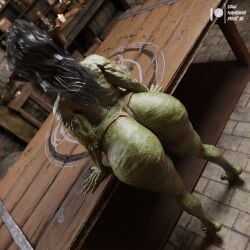 3d 3d_(artwork) ass black_hair cellulite daz3d daz_3d daz_studio feet goblin goblin_female green_skin hag hybrid lowhangingfruit3d_(artist) mature_female monster old older older_female overweight overweight_female presenting presenting_ass sagging_breasts seenx_(lhf3d) table thick_thighs ugly ugly_female witch