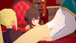 3d animated blonde_hair blowjob breasts brown_hair brunette caressing_testicles darkness_(konosuba) fellatio fondling fondling_balls koikatsu kono_subarashii_sekai_ni_shukufuku_wo! megumin miscsfmporn mp4 nipples no_sound satou_kazuma tagme video