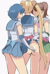 3girls ami_mizuno animated ass bishoujo_senshi_sailor_moon blonde_hair blue_hair brown_hair choker clothing dat_ass female gif gloves going_commando hankerchief makoto_kino no_panties no_underwear ribbon sailor_jupiter sailor_mercury sailor_moon sashizume_soutarou shirt skirt skirt_lift small_breasts touching_ass twintails upskirt usagi_tsukino yuri