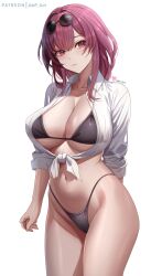 1girls abp_art bikini breasts eyewear_on_head female hips honkai:_star_rail honkai_(series) huge_breasts kafka_(honkai:_star_rail) light-skinned_female light_skin long_hair looking_at_viewer purple_eyes purple_hair simple_background slim_waist sunglasses_on_head thick_thighs thighs wide_hips