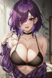 1girls ai_generated alternate_breast_size female female_only kirishima_touka purple_hair solo tagme tokyo_ghoul