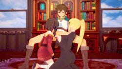 3d animated blonde_hair blowjob breasts brown_hair brunette caressing_testicles darkness_(konosuba) fellatio fondling fondling_balls koikatsu kono_subarashii_sekai_ni_shukufuku_wo! megumin miscsfmporn mp4 nipples no_sound satou_kazuma tagme video