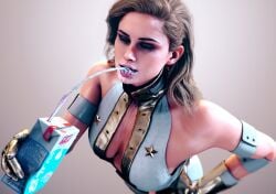 1girls 3d annie_january blonde_female blonde_hair boob_window call_of_duty call_of_duty_modern_warfare_2_(2022) cleavage drinking_milk erin_moriarty female female_only flickytuts gloves leotard milk milk_in_mouth milk_on_breasts milk_on_face solo starlight_(the_boys) the_boys