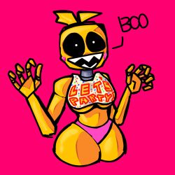 animatronic black_and_white_eyes breasts five_nights_at_freddy's no_face short_hair solo toy_chica_(fnaf) yellow_body