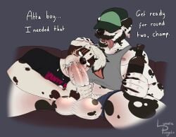 anthro ass balls baseball_cap beer_bottle big_balls big_butt bodily_fluids bottle canid canine canis clothing container cum cum_in_mouth cum_inside dalmatian domestic_dog duo ear_piercing ear_ring eye_scar facial_hair facial_scar father father_and_child father_and_son fellatio genital_fluids genitals hand_on_head hat headgear headwear hi_res holding_penis huge_butt incest lunatic_pangolin male male/male mammal moustache nipples oral parent parent_and_child parent_and_son penile penis piercing praise ring_piercing scar sex shirt smile son son_blowing_dad tank_top tongue tongue_out topwear yaoi