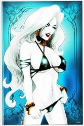 1girls artist_request bikini chaos_comics coffin_comics curvaceous curvy_body curvy_female death_(personification) earrings female_focus female_only grim_reaper hi_res huge_breasts lady_death long_hair looking_at_viewer queen_of_the_dead solo_female solo_focus voluptuous_female white_body white_hair