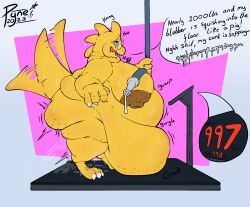 3_toes alphys anthro bodily_fluids cellulite ejaculation english_text fat feet female genital_fluids hi_res montgomery_glands morbidly_obese obese overweight pussy_ejaculation pussy_juice pyne_(artist) scale_(disambiguation) scalie simple_background solo sweat text toes undertale_(series) weight_gain