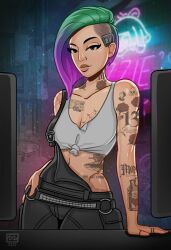 1girls cyberpunk_2077 female_focus judy_alvarez monolithic-sloth solo tattoo