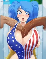 2d american_flag artist_name beach bikini blowjob cock dark-skinned_male deepspace dick glory_hole huge_cock league_of_legends nsfw penis riot_games sona_buvelle watermark