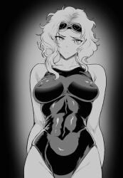 anime big_breasts black_and_white dbd dead_by_daylight messy_hair swimsuit tight_clothing yui_kimura