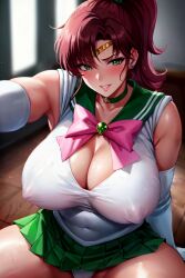 1girls ai_generated bishoujo_senshi_sailor_moon blush clothing curvaceous curvy_body curvy_female curvy_figure erect_nipples erect_nipples_under_clothes female_focus female_only huge_breasts looking_at_viewer makoto_kino nipple_piercing panties sailor_jupiter seductive seductive_look skirt stable_diffusion voluptuous voluptuous_female