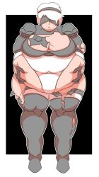 1girls bbw belly big_belly big_breasts blindfold breasts chubby clothing fat female female_only hairband holding_belly huge_belly light-skinned_female light_skin nier nier:_automata obese overweight radiosuperior ripped_clothing short_hair solo standing thick_thighs thighs torn_clothes white_hair yorha_2b