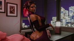 buttjob gamora guardians_of_the_galaxy marvel pink_hair tncstudio virgin_killer_sweater