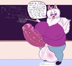 anthro ass balls big_balls big_breasts big_butt big_penis breasts canid canine canis chalkboard classroom clothing cock_vore desbjust domestic_dog ear_piercing eyewear footwear fur genital_piercing genitals glasses gynomorph hi_res huge_balls huge_breasts huge_butt huge_cock husky hyper hyper_balls hyper_breasts hyper_butt hyper_genitalia hyper_penis intersex leggings legwear lips looking_at_viewer mammal mane nipple_outline nipple_piercing nipples nordic_sled_dog penile penis penis_piercing piercing pointer rika_(desbjust) school shirt shoes solo speech_bubble spitz text thick_bottom_lip topwear vein veiny_penis vore white_body white_fur