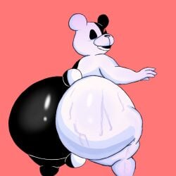 1:1 2023 4_fingers anthro ass balls bear big_butt biped bodily_fluids danganronpa fingers genitals hi_res huge_butt looking_back male male_focus male_only mammal monokuma rear_view solo solo_male straight_hair sweat sweatdrop yoshuacomoyoshu