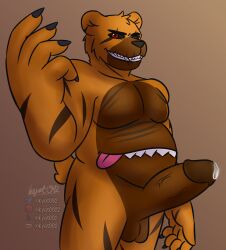 absurd_res anthro bear bodily_fluids claws cum five_nights_at_freddy's five_nights_at_freddy's_4 genital_fluids genitals hi_res kyot069 kyot092 male male_only mammal nightmare_fredbear_(fnaf) penis red_eyes scar scottgames sharp_teeth solo stomach_mouth teeth tongue tongue_out ursine yellow_body