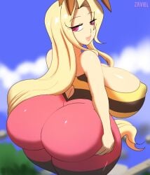 1girls ass ass_focus big_ass big_breasts blonde_hair female hi_res huge_ass huge_breasts looking_back original_character round_ass solo sonic_robo_blast_2 thick_thighs tight_clothing zaviel