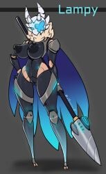 2023 absurd_res areola athletic_female black_areola black_body black_nipples blue_eyes female fingers hi_res holding_object hollow_knight horn insect insect_girl lampy_(azura_inalis) machine nipples robot robot_girl solo standing team_cherry vessel_(species) zzvinniezz