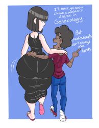 ass barbara_yamanaka_(wappah) big_ass big_butt black_dress dark-skinned_male dialogue dress hand_on_butt large_ass male pantylines size_difference text walking wappah wappah_wilson_(wappah) wide_hips