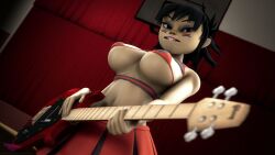 3d asian_female big_breasts breasts cheerleader cheerleader_uniform facepaint gorillaz guitar noodle_(gorillaz) skirt spiky_hair thelittleginny