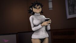 3d asian_female coffee_mug gorillaz mommy mommy_kink noodle_(gorillaz) panties pov_eye_contact sfm spiked_hair sweater sweater_dress thelittleginny white_sweater