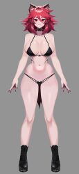 big_ass big_breasts bikini boots demon_girl fuamyero goth gray_background hourglass_figure humanoid hyena model red_eyes red_hair smile tagme tattoo white_skin