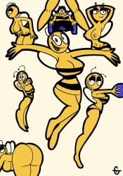 antennae_(anatomy) anthro arthropod ass ass_up bee big_breasts breasts duo female giantess hi_res hymenopteran insects jaysonguzman567 lena_the_bee male nipples oleina russian_cooking_oil_commercial smile smug wings yellow_body