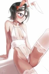 1girls bleach bleach:_the_thousand-year_blood_war bunny_ear bunny_girl bunnysuit female female_only kuchiki_rukia simple_background skinny small_breasts solo waligner