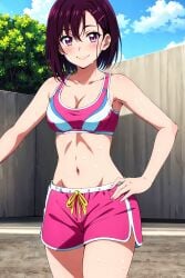 adult_swim ai_generated female mikazuki_shizuka short_hair smile tomboy toonami violet_eyes violet_hair zom_100_zombie_ni_naru_made_ni_shitai_100_no_koto