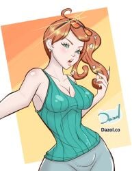 1girls cleavage dazol eyewear_on_head glasses green_eyes hair_ornament large_breasts light-skinned_female light_skin long_fingernails nintendo orange_hair pokemon pokemon_ss sonia_(pokemon) tagme topwear