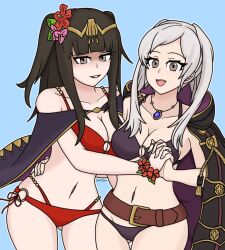 2girls alternate_costume bikini breasts female female_only fire_emblem fire_emblem_awakening fire_emblem_heroes latikamu multiple_girls nintendo official_alternate_costume purple_bikini purple_swimsuit red_bikini red_swimsuit robin_(female)_(summer)_(fire_emblem) robin_(fire_emblem) robin_(fire_emblem)_(female) swimsuit tharja_(fire_emblem) tharja_(summer)_(fire_emblem)