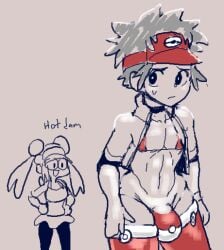 1boy 1girls bulge femboy lewdicrousart male male_focus nate_(pokemon) pokemon pokemon_bw rosa_(pokemon) tagme thighhighs