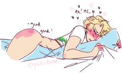 1boy blonde_hair humping_pillow mystic_messenger no_visible_genitalia pantsless pillow_humping yoosung_kim