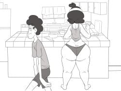 ass ass_cleavage back backside big_ass big_butt black_and_white boxers butt crystal_yamanaka_(wappah) curvy_female kitchen large_ass male/female no_pants panties pear_shaped skinny_male thick_thighs thong underwear wappah wappah_wilson_(wappah) wide_hips