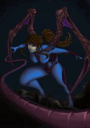 1girls breasts corruption crossover female female_only funeralwind large_ass large_breasts metroid monster_girl pseudo_hair queen_of_blades samus_aran sarah_kerrigan solo solo_female starcraft thick_thighs torn_bodysuit torn_clothes torn_clothing wide_hips zerg