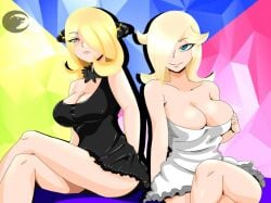 big_breasts blonde_hair blue_eyes breasts cleavage cynthia_(pokemon) dalley_le_alpha female female_only gray_eyes grey_eyes long_hair mario_(series) nintendo pokemon pokemon_trainer princess_rosalina