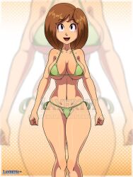 bikini bob_cut brown_hair green_panties layerth mai_machiko maicching_machiko-sensei mia_machiko panties smiling swimsuit swimwear tagme