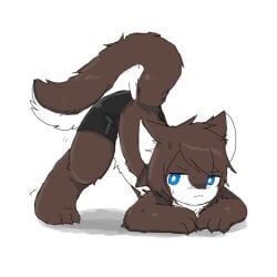 1boy brown_fur changed_(video_game) changed_fan_artist chano cute frustrated furry gas_wolf_(changed) jack-o_pose pants white_fur