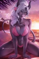 1girls bikini curvaceous curvy_body curvy_figure female_focus horns huge_breasts looking_at_viewer ogre ogre_female olchas original original_character solo_female solo_focus sunset voluptuous voluptuous_female