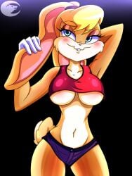 anthro armpits black_background blonde_hair blue_eyes blush breasts cleavage dalley_le_alpha female female_only furry lola_bunny looney_tunes rabbit rabbit_girl short_hair tan_fur underboob warner_brothers