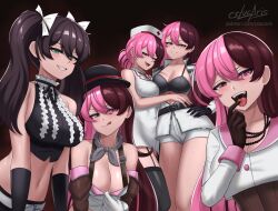 5girls alternate_hairstyle black_hair bra cleavage clone clothes_pull clothing cslucaris female female_only green_eyes grin group hand_on_hip hat heterochromia human licking_lips midriff multicolored_hair multiple_girls naughty_face navel neo_(rwby) nurse nurse_uniform oral_invitation pale_skin pose posing pulling_clothing rwby saliva seductive seductive_smile sensual sideboob smile teasing thighhighs toned tongue tongue_out twintails voluptuous