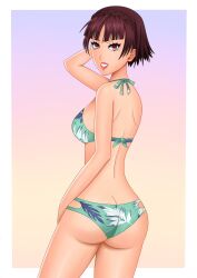 ass bikini breasts brown_hair looking_at_viewer looking_back makoto_niijima megami_tensei persona persona_5 rrl0215 white_background